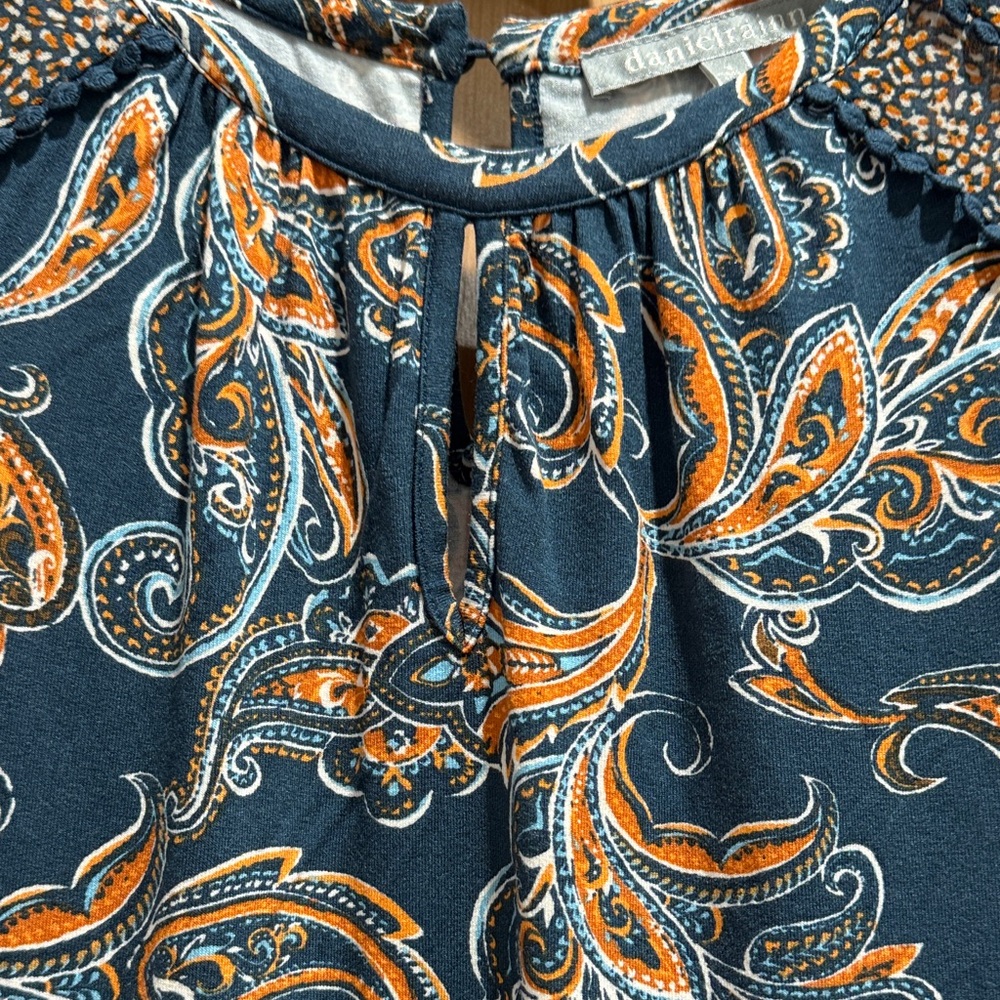 Daniel Rainn Navy and Orange Paisley Blouse - Picture 4 of 6